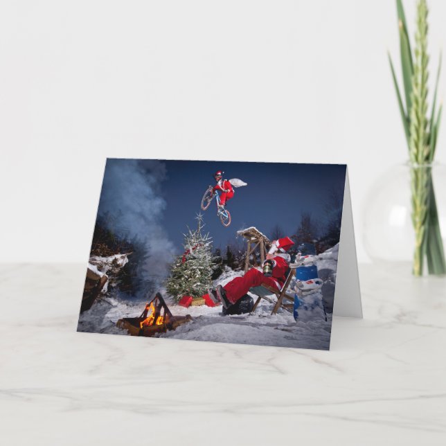 Mountain Biking Santa Christmas Card (Front)
