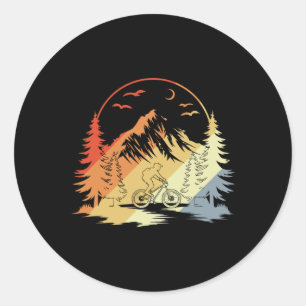 Mountain Biking Sketch Retro Style Classic Round Sticker