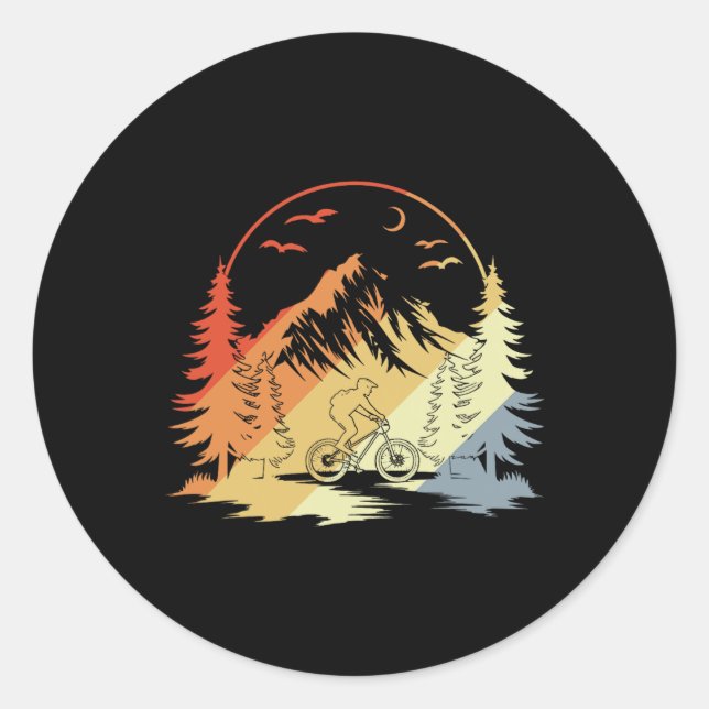 Mountain Biking Sketch Retro Style  Classic Round Sticker (Front)