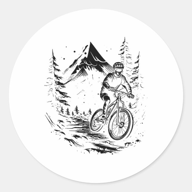 Mountain Biking Sketch Trail Riding  Classic Round Sticker (Front)
