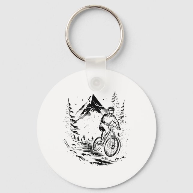 Mountain Biking Sketch Trail Riding  Key Ring (Front)