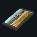 MOUNTAIN BIKING TRIFOLD WALLET<br><div class="desc">A watercolor a of three men mountain biking in the Welsh hills.</div>