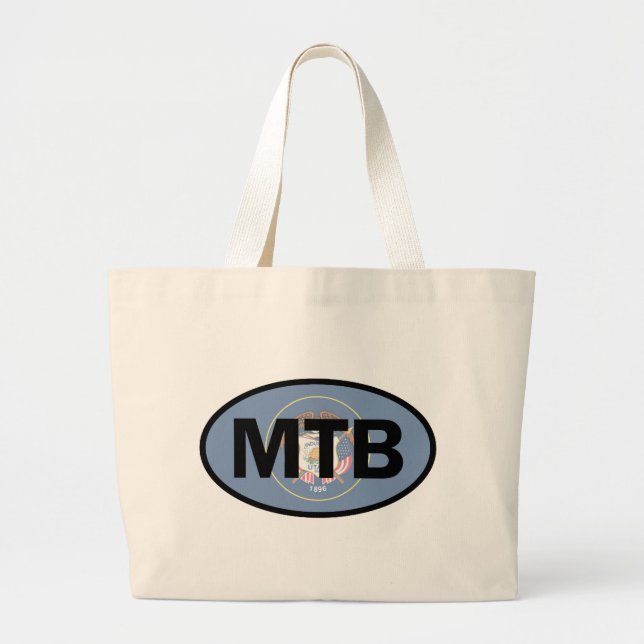 Mountain Biking Utah Flag Large Tote Bag (Front)