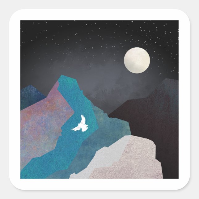 Mountain Bird Landscape Square Sticker (Front)