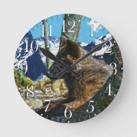 Mountain Black Wolf Resting by Trees Wildlife Art