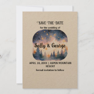 Mountain Blue Pine Fog Stars Save The Date Outdoor Invitation