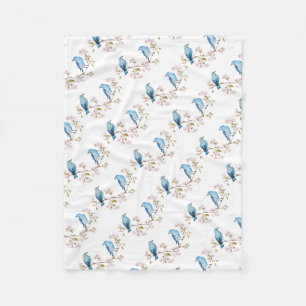 Mountain Bluebirds on Sakura Branch Fleece Blanket
