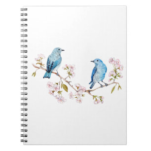 Mountain Bluebirds on Sakura Branch Spiral Notebook