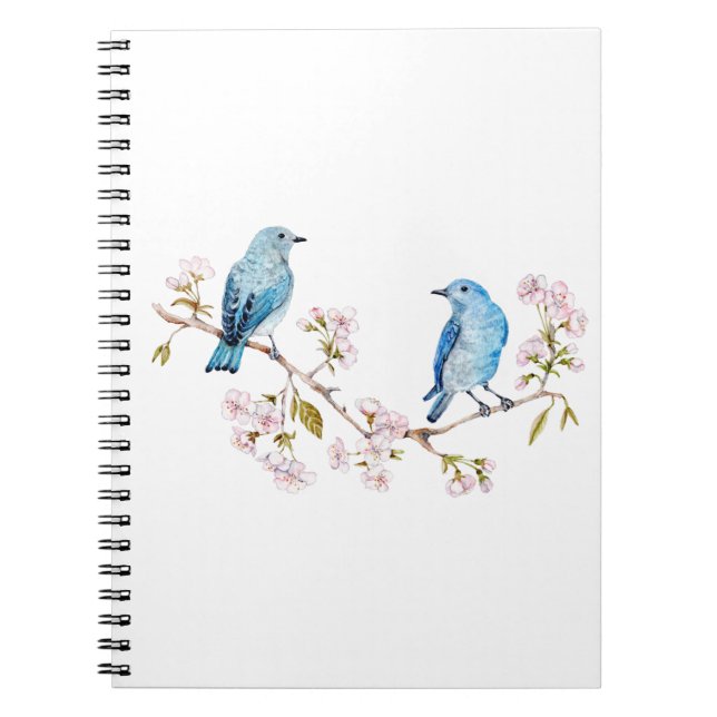 Mountain Bluebirds on Sakura Branch Spiral Notebook (Front)