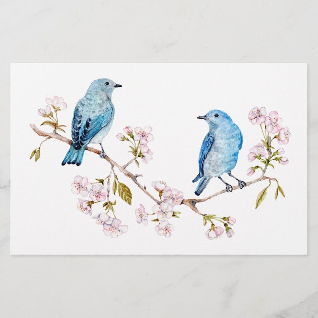 Mountain Bluebirds on Sakura Branch Stationery (Front)