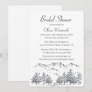 Mountain Bridal Shower Trees Nature Black Grey Invitation