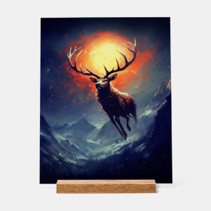Mountain Buck Running From Blazing Fire   Acrylic Sign