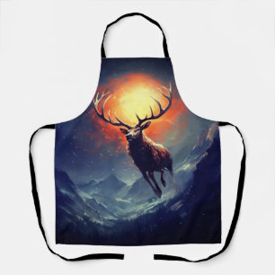 Mountain Buck Running From Blazing Fire Apron