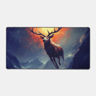 Mountain Buck Running From Blazing Fire Desk Mat