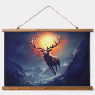 Mountain Buck Running From Blazing Fire Hanging Tapestry