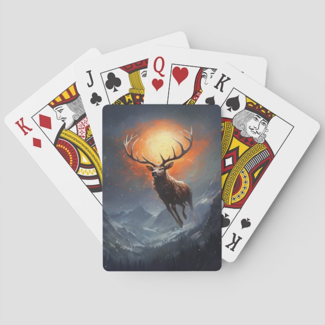 Mountain Buck Running From Blazing Fire   Playing Cards (Back)