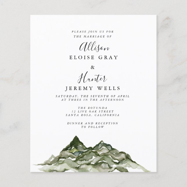 Mountain Budget Wedding Invitation  Flyer (Front)