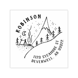 Mountain Camp & Starry Night Sketch Return Address Self-inking Stamp