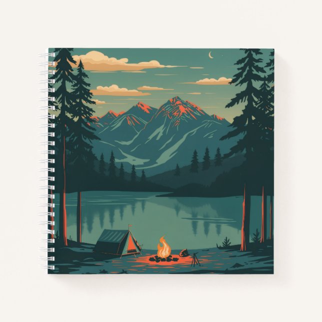 Mountain Campfire Lake Notebook with Evening Fores (Front)
