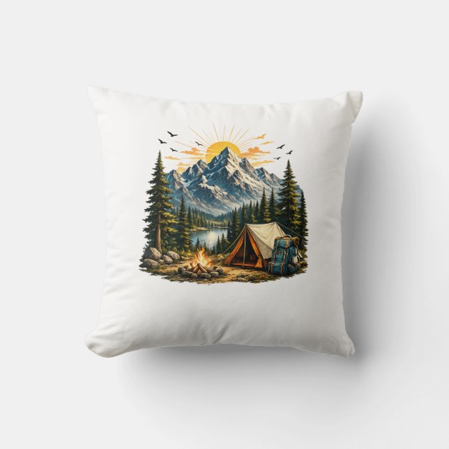 Mountain Camping Adventure Sunset Nature Cushion (Front)