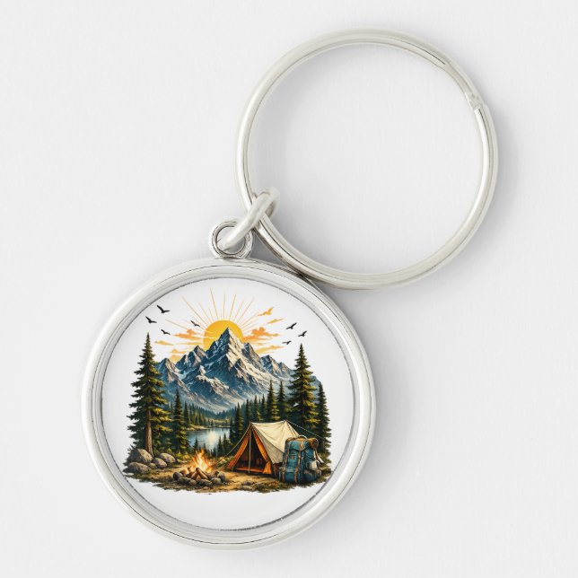 Mountain Camping Adventure Sunset Nature  Key Ring (Front)