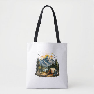 Mountain Camping Adventure Sunset Nature Tote Bag