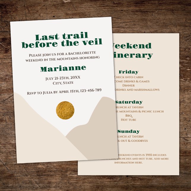 Mountain Camping Bachelorette Weekend Invitation (mountain camping bachelorette last trail before the veil bachelorette weekend invitation)