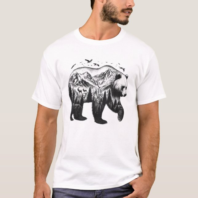Mountain Camping Nature Lover Camper Hiking Bear T-Shirt (Front)
