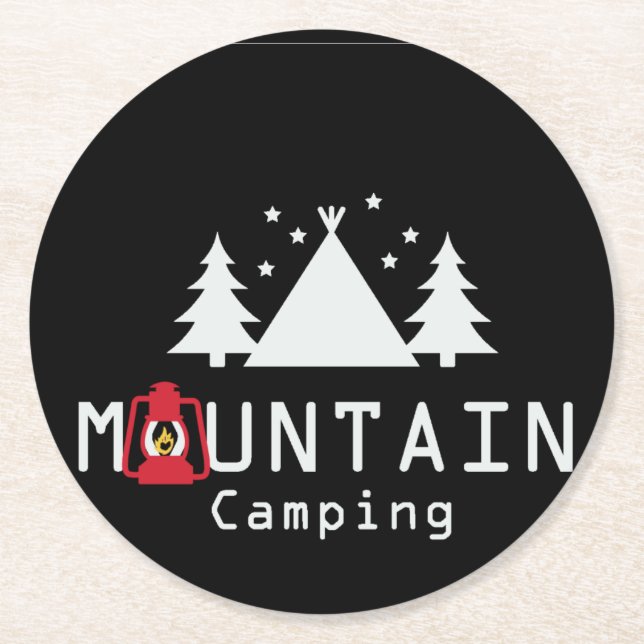 mountain camping round paper coaster (Front)