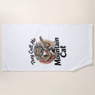 Mountain Cat Vintage Engraving Rock Graphic Tee_1 Beach Towel