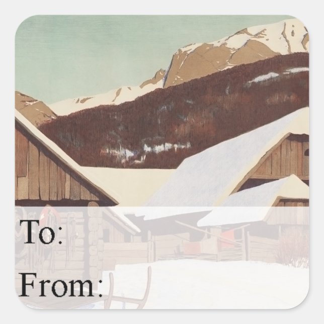 Mountain Christmas Vintage Gift Tag (Front)