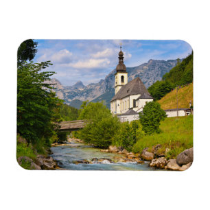 Mountain church with stream landscape magnet