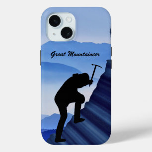 Mountain Climbing Climber Silhouette and Mtns iPhone 15 Case