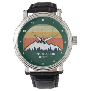 Mountain Climbing Cool Vintage Sunset Monogram Watch