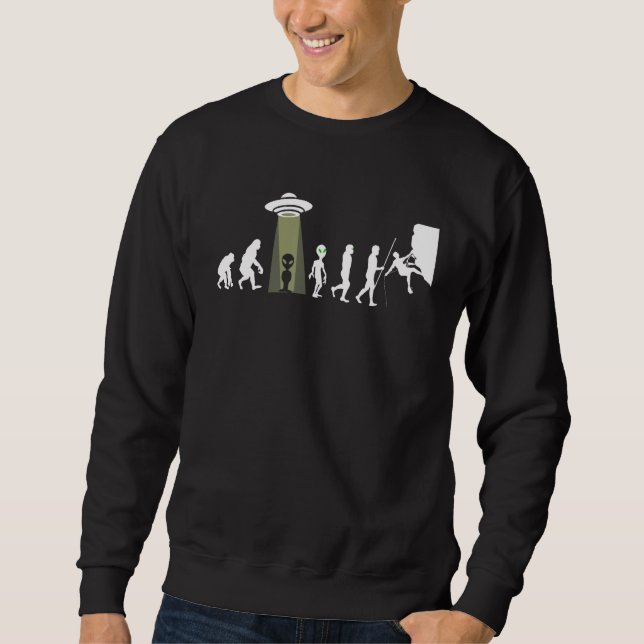 Mountain Climbing Mountaineering Funny Alien Human Sweatshirt (Front)