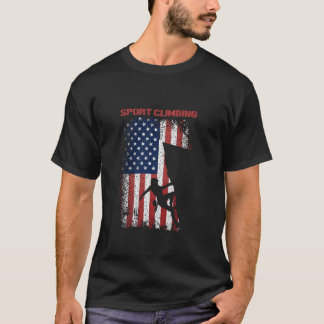 Mountain Climbing Sports Retro American Flag USA A T-Shirt