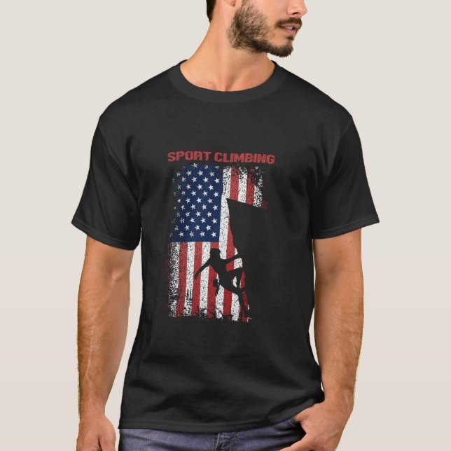 Mountain Climbing Sports Retro American Flag USA A T-Shirt (Front)