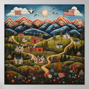 Mountain Community American Folk Art Poster