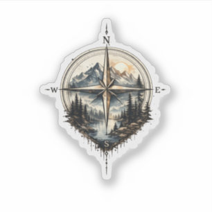 Mountain Compass Vintage Sticker