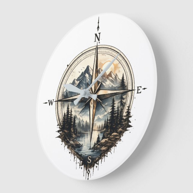Mountain Compass Vintage Wall Clock (Angle)