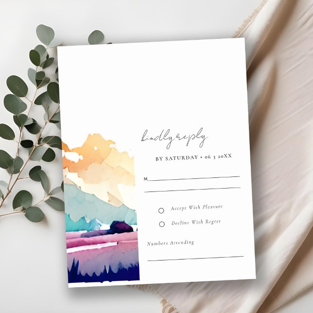 Mountain Country Lilac Field Landscape Wedding RSVP Card (Creator Uploaded)