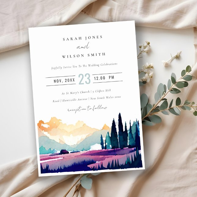 Mountain Country Lilac Fields Landscape Wedding Invitation (Creator Uploaded)