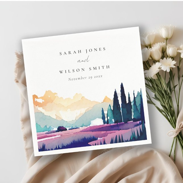 Mountain Country Lilac Fields Landscape Wedding Napkin (Creator Uploaded)