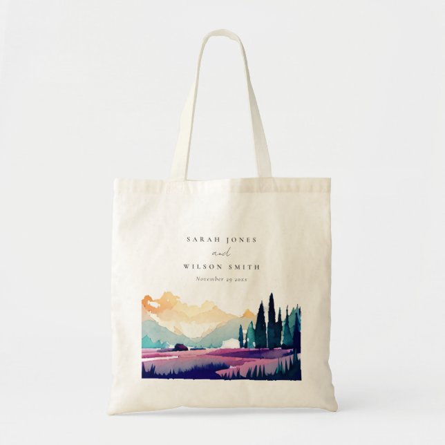 Mountain Country Lilac Fields Landscape Wedding Tote Bag (Front)