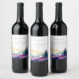 Mountain Country Lilac Fields Landscape Wedding Wine Label