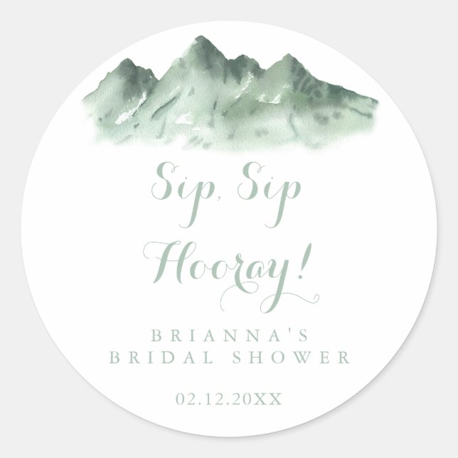 Mountain Country Sip Sip Hooray Bridal Shower  Classic Round Sticker (Front)