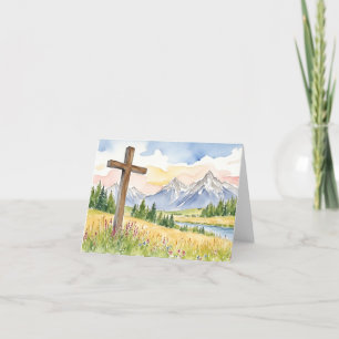 Mountain Cross Watercolor Easter Thank You Card