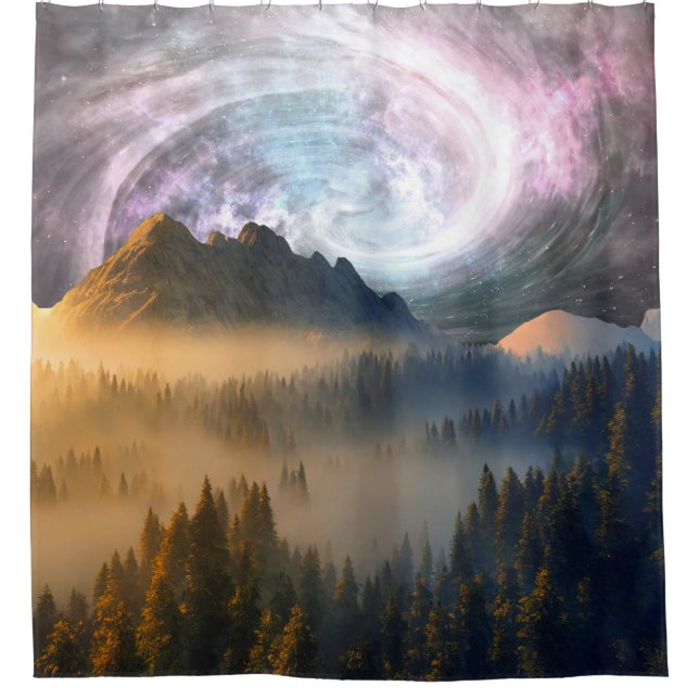 MOUNTAIN DAWN FOREST GALAXY STYLE BACKGROUND  SHOWER CURTAIN (Front)