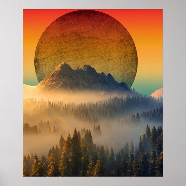 MOUNTAIN DAWN FOREST NATURE SUNSET LANDSCAPE  POSTER (Front)