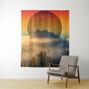 MOUNTAIN DAWN FOREST NATURE SUNSET LANDSCAPE TAPESTRY
